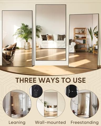 Antok Full Length Mirror, 81"x41" Floor Mirror, Floor Standing Freestanding Full Body Mirror with Stand for Bedroom, Hanging Mounted for Living Room Cloakroom, Black - Image 7
