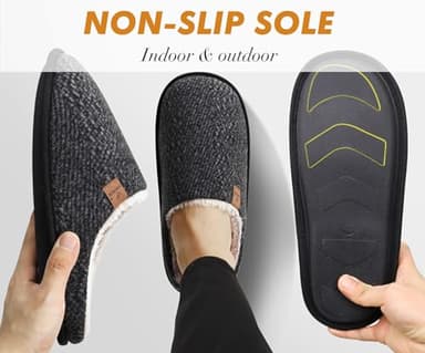 COFACE Mens Black Woolen Cozy Memory Foam scuff Slippers Slip On Warm House Shoes Indoor/Outdoor With Best Arch Support Size 9 - Image 4