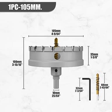 Premium Tungsten Carbide Tipped Hole Saw Drill Bit Set with 2 Titanium-Plated Pilot Bits - Heavy Duty Cutter for Metal, Steel, Iron, Wood, and Plastic(105mm丨4-9/64'') - Image 2