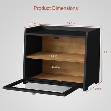 Goozii Black Bread Box for Kitchen Countertop, Large Bread Storage Container for Homemade Bread, Wood Farmhouse Breadbox Organizer for Kitchen Counter Corner, Cabinet, Pantry, Cupboard (Black) - Image 2