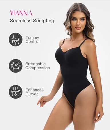 YIANNA Women Shapewear Tummy Control Bodysuit Seamless Sculpting Snatched Waist Body Suit Thong, YA5215-Black-S/M - Image 3