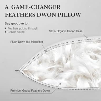 DWR Star Hotel Style Goose Feather & Down Pillow with 100% Organic Cotton Cover, Medium Support, Fluffy & Durable, King Size 20"x36", Set of 2 - Image 3