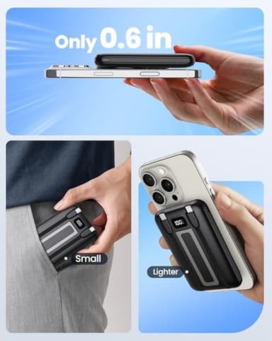 Portable Charger 22.5W High-speed Charging with Built-in Cables, 10000mAh Magnetic Power Bank for iPhone 8-16 Samsung AirPods AppleWatch iPad & More, Travel Essentials Wireless Battery Pack with Stand - Image 4