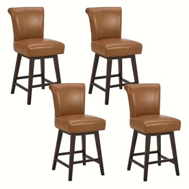 CHITA 26 Inch Counter Height Swivel Bar Stools Set of 4, FSC Certified Modern Upholstered Faux Leather Swivel Barstool Chair with Back, Saddle Brown - Image 1