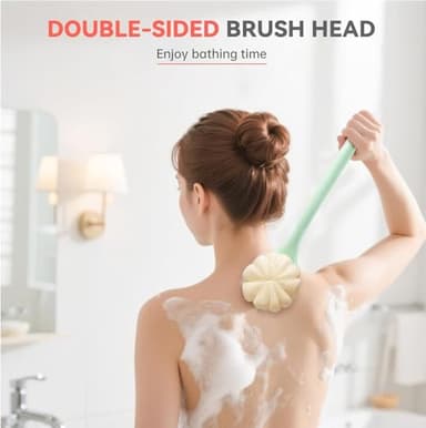 CYMPHW Back Scrubber for Shower, 15.7" Loofah with Handle, Back Shower Brush with Bristles and Loofah, Dry Brushing Body Brush for Cleanse Back and Hard to Reach Areas with Curved Long Handle - Image 6