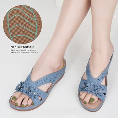 Ecetana Sandals for Women Wedge Shoes: Slip On Dressy Summer Comfortable Slides Sandals Lightweight Memory Foam Platform Shoes - Image 4