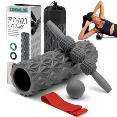5 in 1 Foam Roller Set - Trigger Point Foam Back Roller, Muscle Roller Stick, Massage Ball, Stretching Band for Deep Muscle Massage Pilates Yoga,Fitness Exercise for Whole Body Release - Image 1