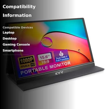 KYY Portable Monitor 15.6'' 1080P FHD USB-C Laptop Monitors w/Smart Cover & Dual Speaker, HDMI Computer Display IPS HDR External Gaming Monitor for PC Phone Mac Xbox PS4 Switch[Upgraded] - Image 3