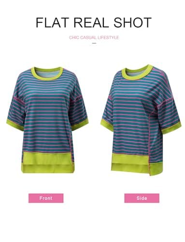 SHEWIN Spring Tops for Women Trendy Short Sleeve Shirts Crewneck Sweatshirt Loose Ladies Top and Blouses Dressy Casual Womens Summer Tshirts Purple Stripe XXL - Image 4