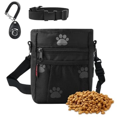 kissleaf Dog Treat Pouches for Pet Training, Treat Pouches for Pet Training,Large Dog Treat Training Pouch and Dog Clicker,Dog Training Treat Pouch Built-in Poop Bag Dispenser-Black Pattern. - Image 1