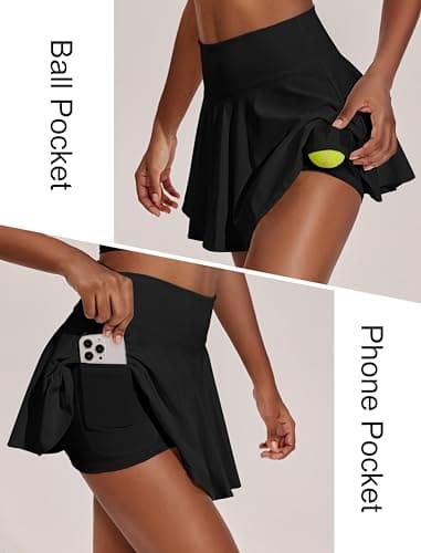PINSPARK Tennis Golf Skorts for Women High Waist Black Tennis Skirt with Pockets Pleated Skater Skirt Lightweight XL - Image 2