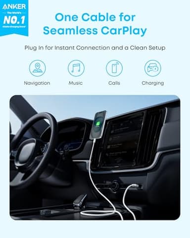 Anker Zolo USB to USB C Cable, Seamless CarPlay Connesction, Durable and Braided Type C Cable, Premium Look with Slim Connector, for iPhone 17/16 Series, iPad Pro, and More (Black, 3.3FT) - Image 2