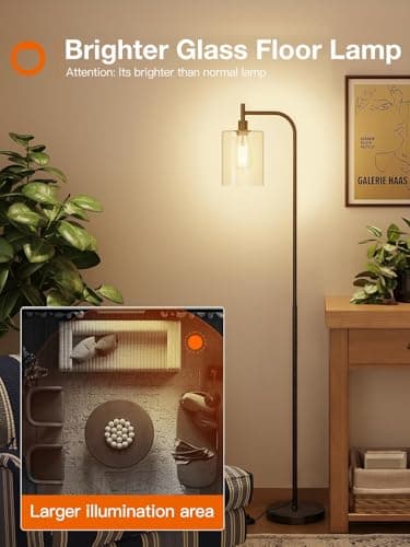 addlon Floor Lamps for Living Room Bright Lighting with Glass lampshade, Modern Bright Floor Lamp with LED Bulbs Industrial Standing lamp for beroom, Tall Pole Lamps Office - Black - Image 2