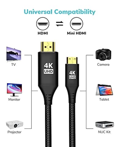 KELink Mini HDMI to HDMI Cable 3.3FT, [Aluminum Shell, Braided] High Speed 4K 60Hz HDMI 2.0 Cord, Compatible with Camera, Camcorder, Tablet and Graphics/Video Card, Laptop, Raspberry Pi Zero W - Image 4