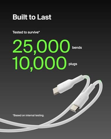 Belkin USB-C to USB-C Fast Charging Cable (2M/6.6ft) for iPhone 16, iPhone 16 Pro, iPhone 16 Pro Max, Galaxy S25, S24, Note, Pixel, iPad Pro, Nintendo Switch 2, Carplay & More - White - Image 4