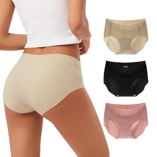INNERSY Women's Seamless No Show Hipster Panties Invisible Light Underwear 3-Pack(Black/Brick Red/Nude,Medium) - Image 1