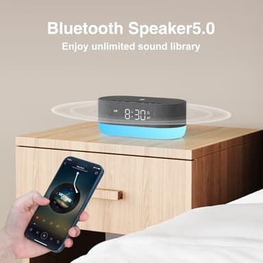 HOUSBAY Sound Machine with Alarm Clock for Bedrooms, Dual Speakers, 21 HiFi Sounds, 10W Wireless Charger, Unlimited Sound, Bluetooth, 10 Night Light, White Noise Machine for Sleeping, Black - Image 6