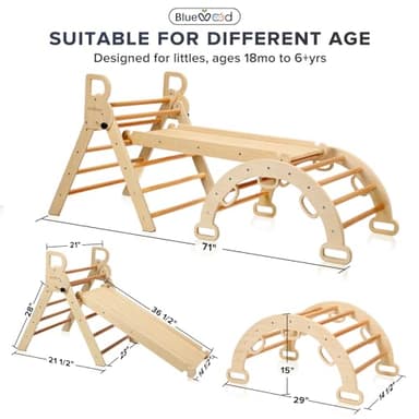 BlueWood Pikler Triangle Set, 7-in-1 Foldable Wooden Toddler Climbing Toys Indoor Playground Jungle Gym Montessori Philosophy Climber for 2-6 Years Old, Baby, Kids (Natural) - Image 6