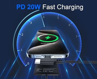 Portable Charger with Built-in Cables - 0.3" Slim, 5000mAh Power Bank with USB-C Cord Wires, 20W PD Fast Charging Battery Pack, Charge Card Phone Charger for iPhone 14 13 12, Samsung Pixel LG (Grey) - Image 3