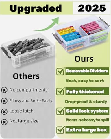 GEOPHIA 6 Pack Extra Large Pencil Box with Removable Divider, Thickened Pencil Case Bulk, Clear Crayon Marker Organizer Stackable Plastic Small Storage Containers for Pen Craft School Supplies(Grey) - Image 8