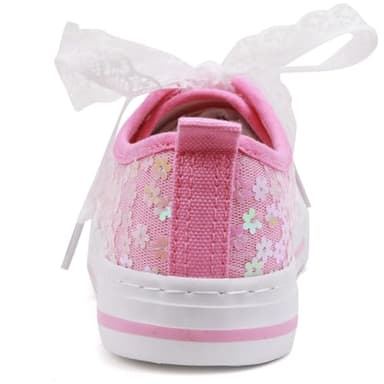 Toandon Toddler Girls Kids Sneakers Walking Shoes Lace Up Lightweight Low Top Fashion Sparkle Glimmer Flower Sequins Non-Slip Outdoor Pink Size 9 - Image 4