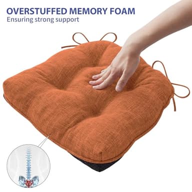 IPYNBAP Chair Cushions for Dining Chairs Set of 4, Kitchen Chair Cushions, Chair Pads with Ties and Non Slip Backing, Tufted Memory Foam Seat Cushion 4 Pack, 15.5" x 15.5" x 4", Rust, Halloween - Image 5