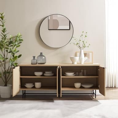 Walker Edison Reema Fluted 4-Door Kitchen Sideboard Buffet Console, 69 Inch, Coastal Oak - Image 2