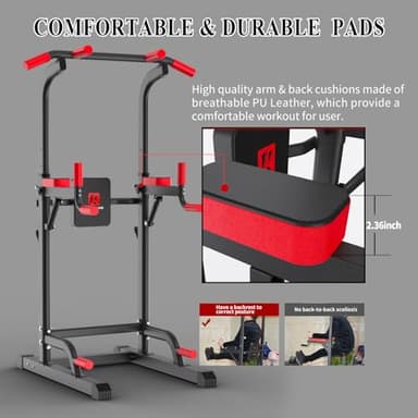 Power Tower Dip Station, Pull Up Bar Station & Multi-Function Gym Equipment For Home Strength Training Adujustable Height Up to 85.5",Load 350LBS - Image 6