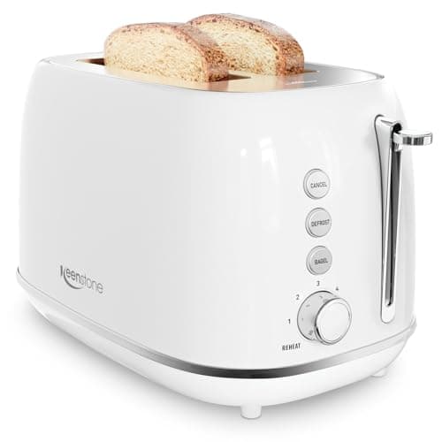 Keenstone Toaster 2 Slice, Retro Wide Slot Stainless Steel Toaster with 6 Browning Levels, Reheat & Defrost, for Bagel, Toast, Bread, Kitchen Essentials, Removable Crumb Tray, White - Image 1
