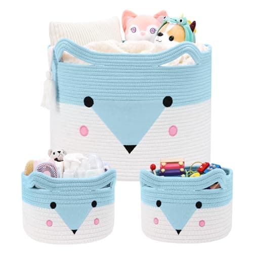 AXHOP Large Baby Basket Toy Storage 3 Pack, (20"x13.8") Woven Baby Laundry Basket Blanket Basket, Stuffed Animal Storage, Baby Gift Basket Empty, Toy Basket for Kids, Dog, Cat. - Image 1