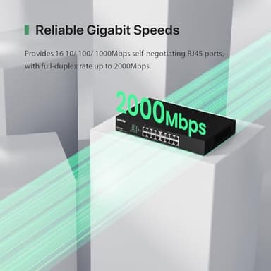 Tenda TEG1016D, Unmanaged 16 Port Gigabit Switch, Rackmount Ethernet Switch, Plug & Play, Fanless & Metal Design Network Switch, Limited Lifetime Protection - Image 2