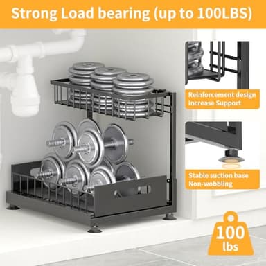 2 Pack Under Sink Organizer Storage 2-Tier Premium Metal Pull-Out Racks, Height Adjustable, Easy Installation | Kitchen & Bathroom Organizers - Image 5
