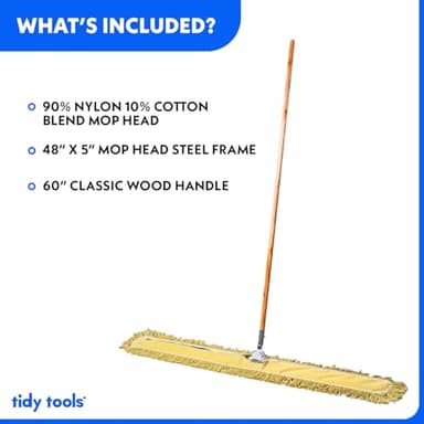Tidy Tools 48 Inch Yellow Commercial Dust Mop & Floor Sweeper – Wood Handle Floor Mop for Tile, Hardwood & Concrete - Image 3