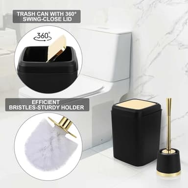 XLHOMO 25PCS Black Bathroom Accessories Sets Complete, with Shower Curtain, Rugs, Trash Can and Toilet Brush, Soap Dispenser, Toothbrush Holder and Cup, Soap Dish, Qtip Holder, Bathroom Decor Sets - Image 4