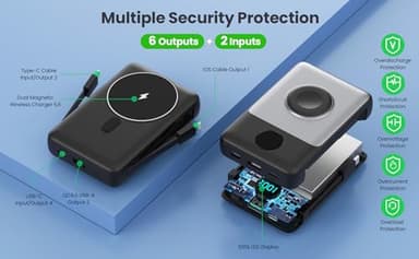 Magnetic Portable Charger 10800mAh for iPhone with Built-in Cables, 6-in-1 Wireless Power Bank with iWatch Charger, LCD Display 25W PD Fast Charging Battery Pack for iPhone 16/15/14/13/12, Apple Watch - Image 9