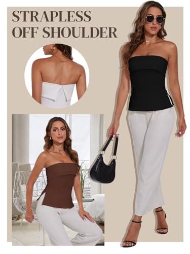 Strapless Tube Tops for Women Backless Going Out Bandeau Top Sexy Trendy Off Shoulder Side Split Summer Bustier Tops Black - Image 5