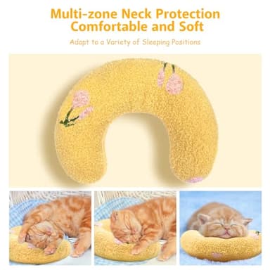 ucho Pillow for Cats, Ultra Soft Fluffy Pet Calming Toy Half Donut Cuddler, U-Shaped Pillow for Pet Cervical Protection Sleeping Improve- Yellow - Image 4
