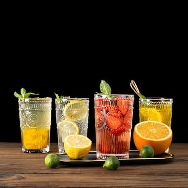FrutPunch Highball Glasses Set of 4, 10.5 OZ Sunflower Drinking Glasses, Lead-Free Crystal Cocktail Glasses, Water Glasses for Juice, Cocktails, Wine, Iced Tea, Mojitos Glassware Set - Image 6