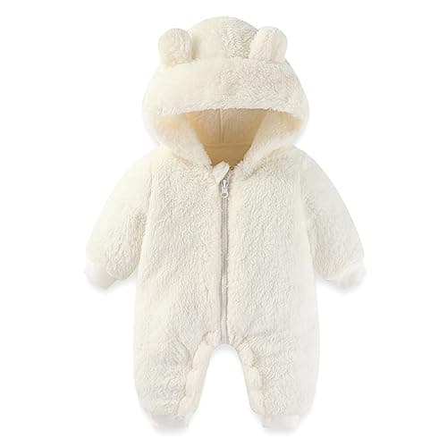 AiWMGL Newborn Baby Bear Outfit Suit 9-12 Months Girls Boys Fleece Jumpsuit Romper Hooded Winter Snowsuit Clothes - Image 1