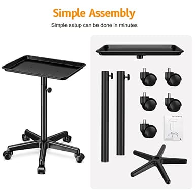 DEER BEAUTY Salon Tray on Wheels - Premium Aluminum Tattoo Tray Rolling Trolley - Adjustable Salon Service Rolling Tray Hairdresser Cart with Clinic Spa Rolling Tray Wheels (Black) - Image 5