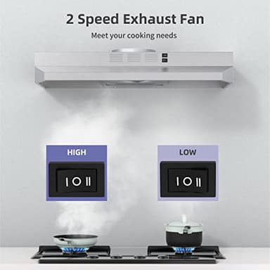 FIREGAS 30 inch Range Hood Under Cabinet, Ducted/Ductless Convertible Stainless Steel Kitchen Range Hood with Rocker Button Control, 2 Speed Exhaust Fan, 300 CFM Aluminum Filter Included - Image 3