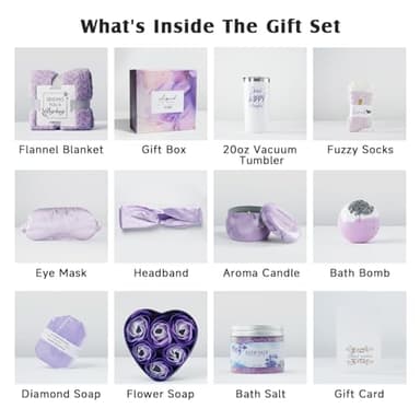 YFONG Gift Baskets for Women, 12PCS Get Well Gifts for Her, SPA Gift for Mom, Wife, Girlfriend, Friends, Purple Happy Birthday Gifts Set, Relaxing Self Care Gifts for Christmas Day - Lavender - Image 3
