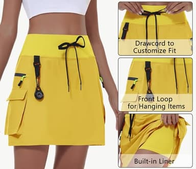 MIVEI Women's Hiking Cargo Skort Skirt High Waisted Golf Dressy Casual with Zipper Pockets Workout Sport Quick Dry Skirts Yellow - Image 4