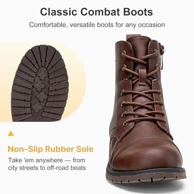 Vepose Women's Ankle Boots Lace up, Flat Fashion Combat Booties Low Heel, 910 - Cognac, Red Brown, Size 7 US (CJY910 Cognac 07) - Image 8