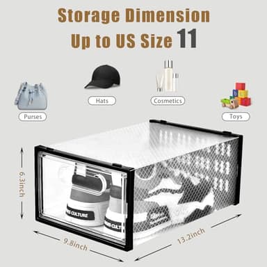 Clemate 15 Pack Shoe Storage Boxes, Clear Plastic Stackable Shoe Organizer for Closet, Shoe Box with Magnetic Door, Foldable Shoe Storage Bin, Sneaker Storage Box Shoe Rack Container Holder, Size 11 - Image 2