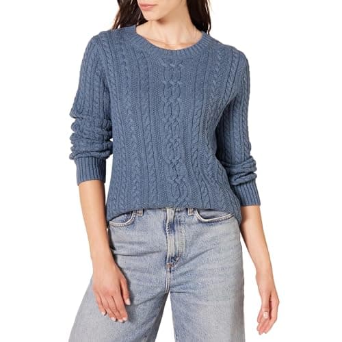 Amazon Essentials Women's Soft Fisherman Cable Long-Sleeve Crewneck Sweater (Available in Plus Size), Blue Heather, Small - Image 1