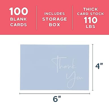 VNS Creations Thank You Cards With Envelopes Bulk Set & Stickers - 100 Pack 4x6 Blank Thank You Notes Bulk Box Set - Large Note Card Small Business, Wedding, Baby Shower & Bridal Shower - Light Blue - Image 6