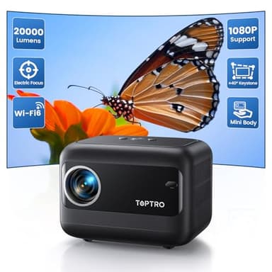 [Electric Focus/Mini Body]Mini Projector with WiFi 6 and Bluetooth 5.2, 2025 Upgrade TOPTRO TR25 Portable Projector, 1080P FHD, ±40° Electric Keystone Correction, Movie Projector for iOS/Android/PS5 - Image 1
