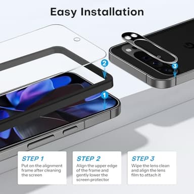 OMOTON 3+2 Pack for Google Pixel 9 Pro XL Screen Protector 6.8 Inch, 3 Tempered Glass Film & 2 Camera Lens Protector, Bubble-free, HD Clear, Not for 9 Pro/ 9 - Image 4