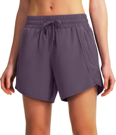 Ksmien Women's 5" Athletic Running Shorts Quick Dry Lightweight Workout Gym Shorts with Zipper Pockets UPF 50+ Grey Purple - Image 3